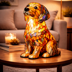Decorative Desk Lamp with Stained Glass Dog Design – LED Night Light