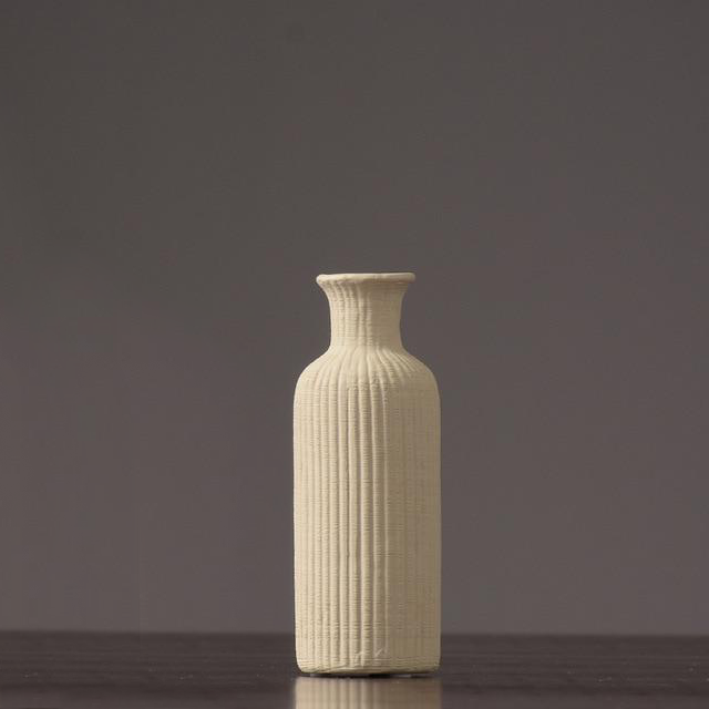 Neutral Colored Ribbed Ceramic Vase – Stylish Home Decor Accent