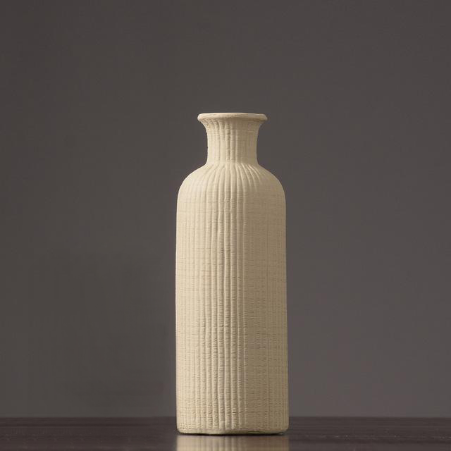 Neutral Colored Ribbed Ceramic Vase – Stylish Home Decor Accent
