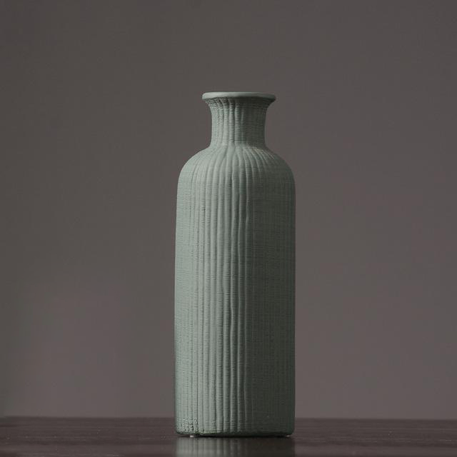 Neutral Colored Ribbed Ceramic Vase – Stylish Home Decor Accent