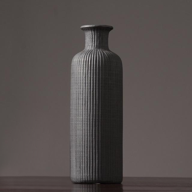 Neutral Colored Ribbed Ceramic Vase – Stylish Home Decor Accent