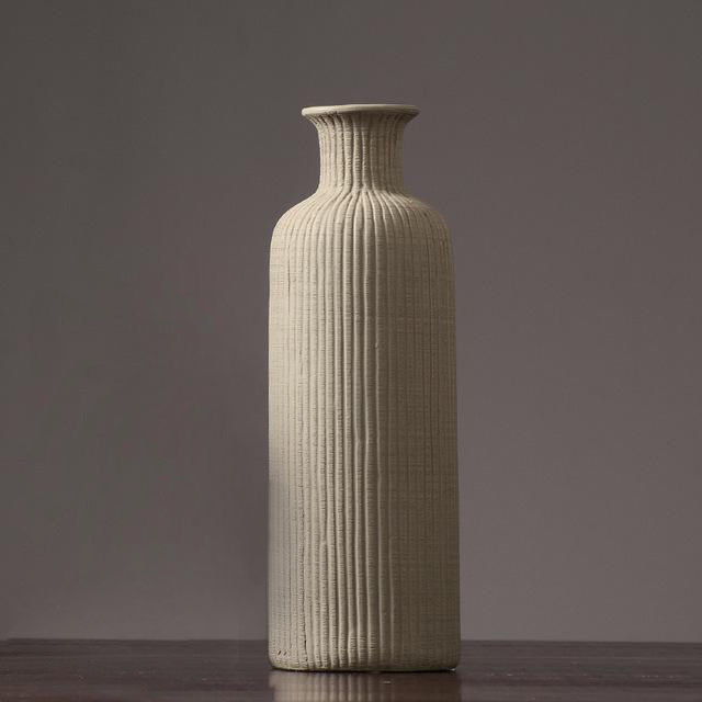 Neutral Colored Ribbed Ceramic Vase – Stylish Home Decor Accent