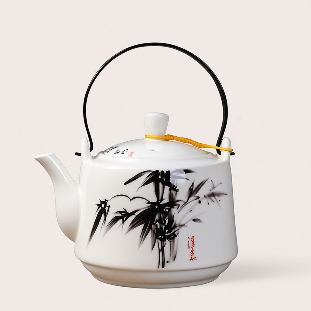 Artisan Kaolin Ceramic Teapot with Built-In Strainer