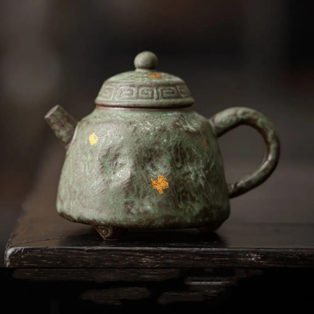 Artisan Stoneware Teapot with Vintage Moss Finish