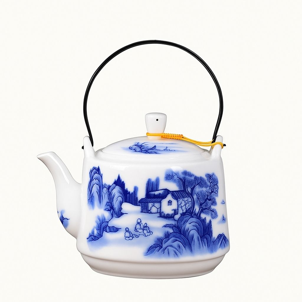 Artisan Kaolin Ceramic Teapot with Built-In Strainer
