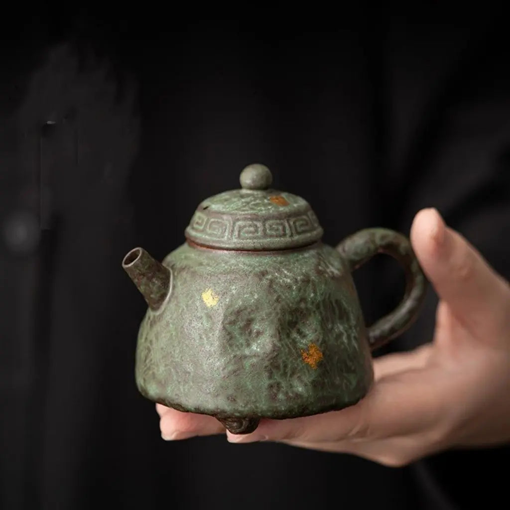 Artisan Stoneware Teapot with Vintage Moss Finish