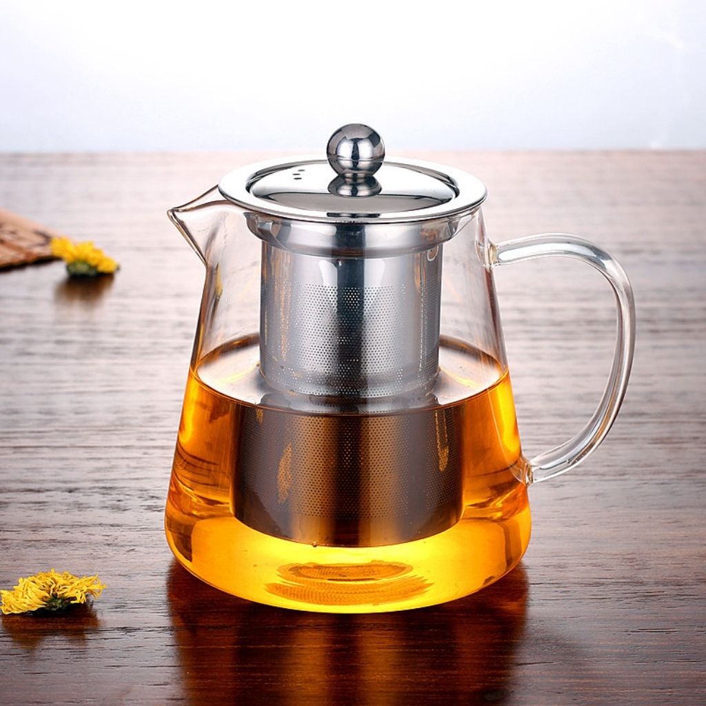 Elegant Heat-Resistant Glass Teapot with Steel Infuser