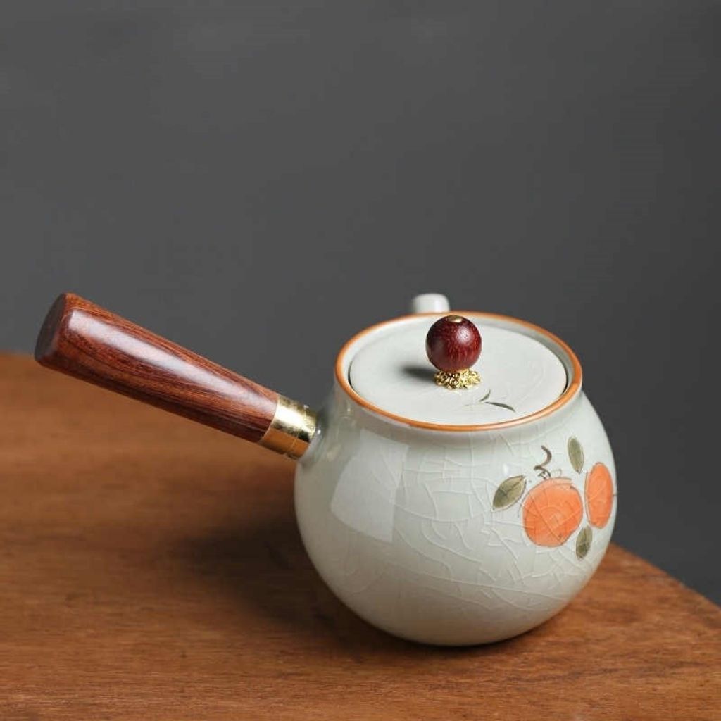 Artisan Crafted Ceramic Teapot with Crackle Finish