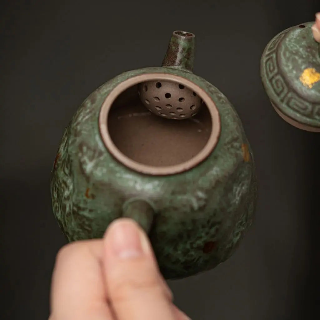 Artisan Stoneware Teapot with Vintage Moss Finish