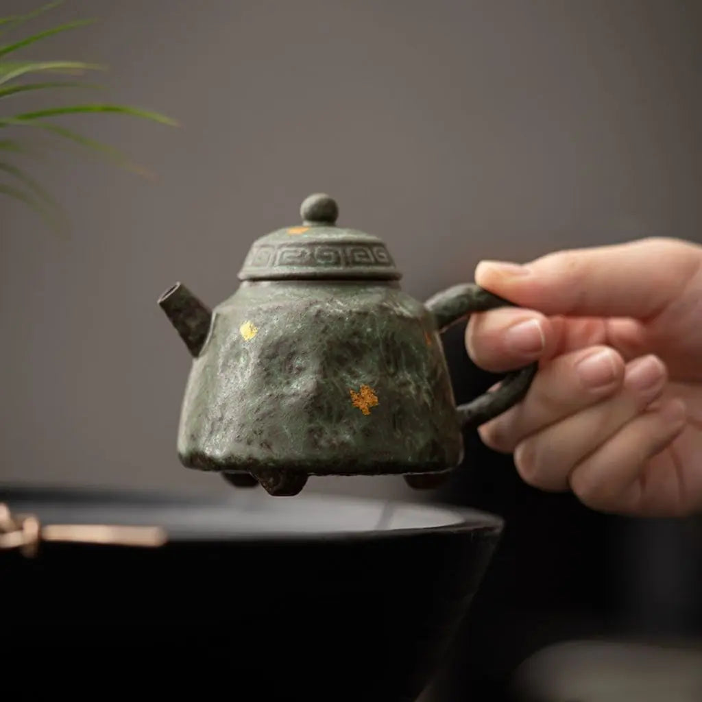 Artisan Stoneware Teapot with Vintage Moss Finish