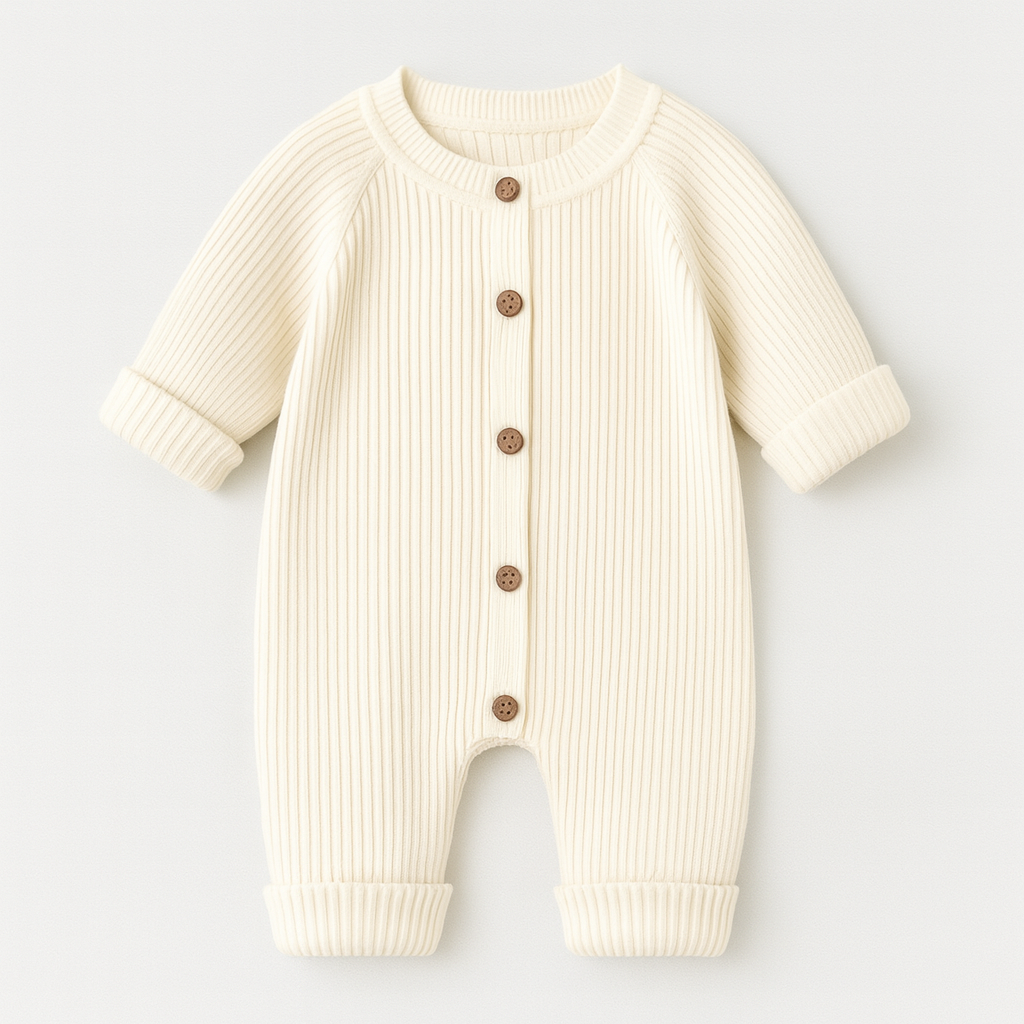 Footed Baby Romper in Ribbed Knit Design