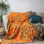 Floral Cotton Gauze Reversible Throw Blanket for Sofa and Bed