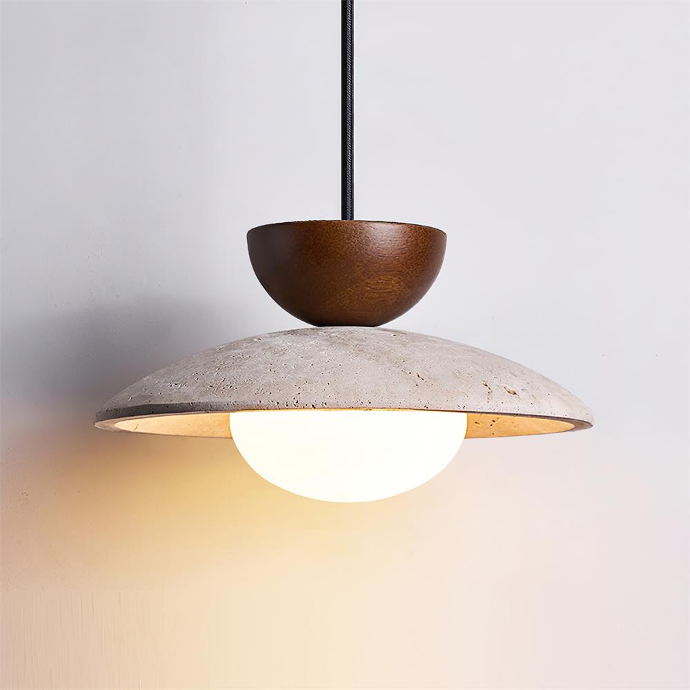 Dome-Shaped Pendant Light in Travertine Design