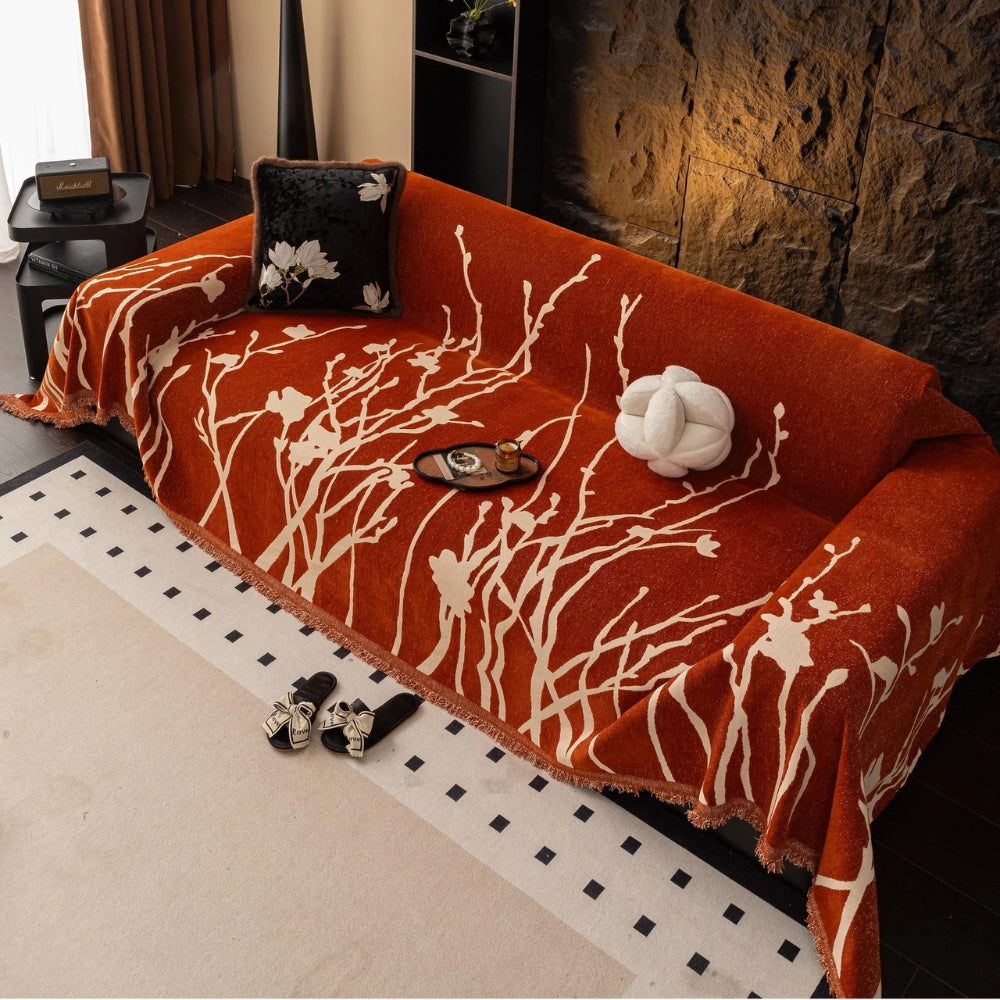 Elegant Branch Pattern Sofa Cover in Ultra-Soft Chenille Fabric