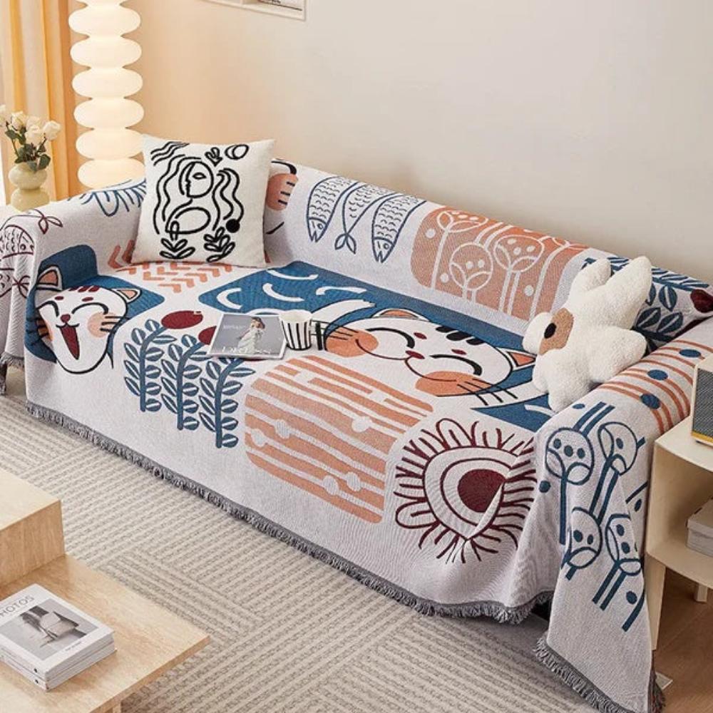 Lightweight Jacquard Sofa Cover in Cotton Linen