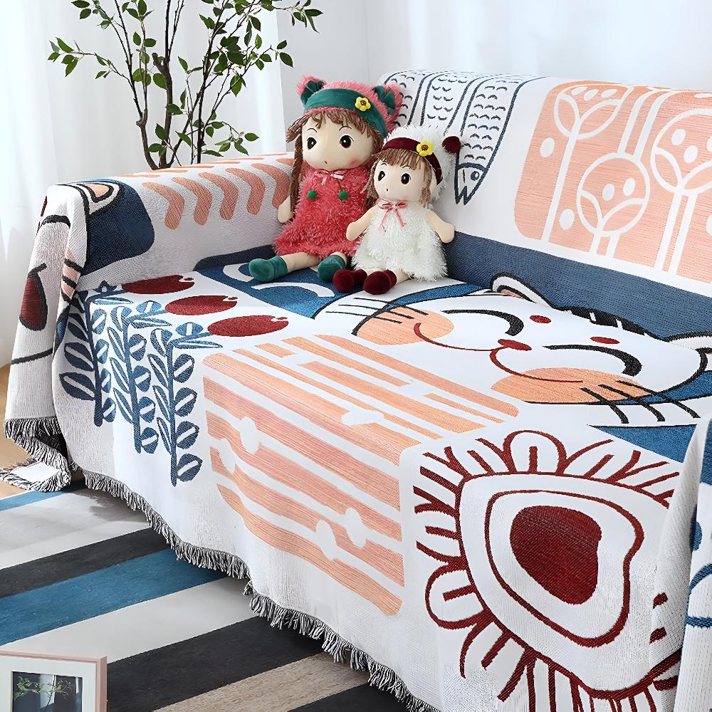Lightweight Jacquard Sofa Cover in Cotton Linen