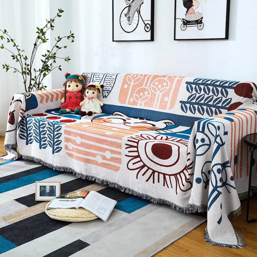 Lightweight Jacquard Sofa Cover in Cotton Linen
