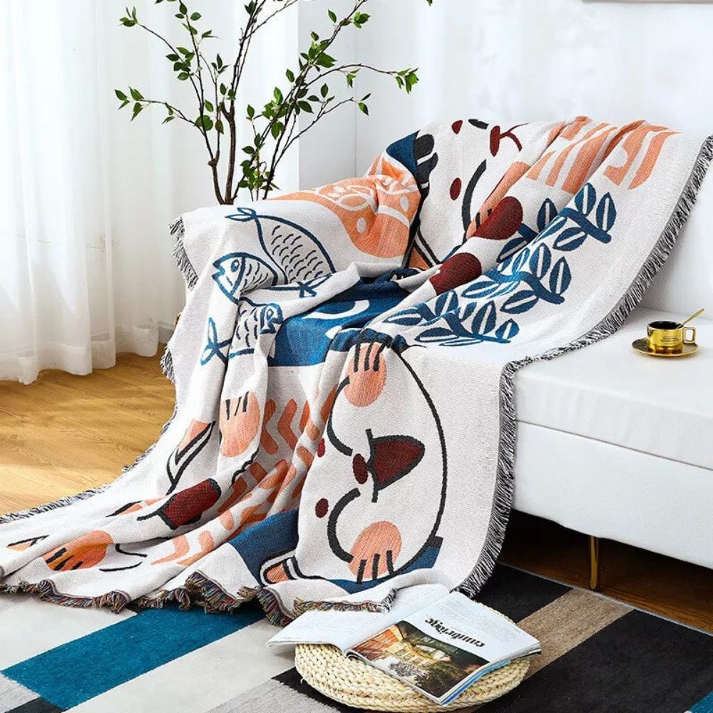 Lightweight Jacquard Sofa Cover in Cotton Linen