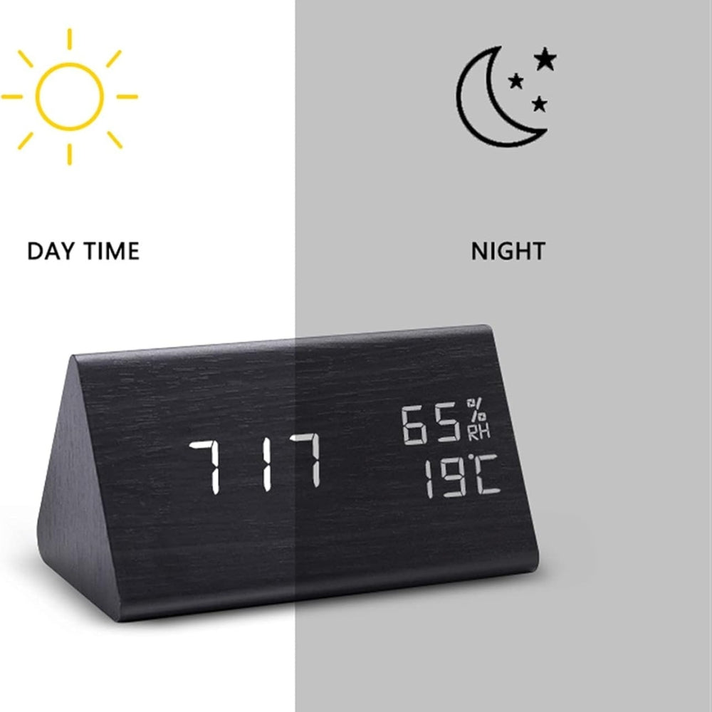 LED Alarm Clock with Wooden Design