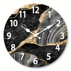 Contemporary Round Wooden Wall Clock with Marble Finish – Silent Mechanism
