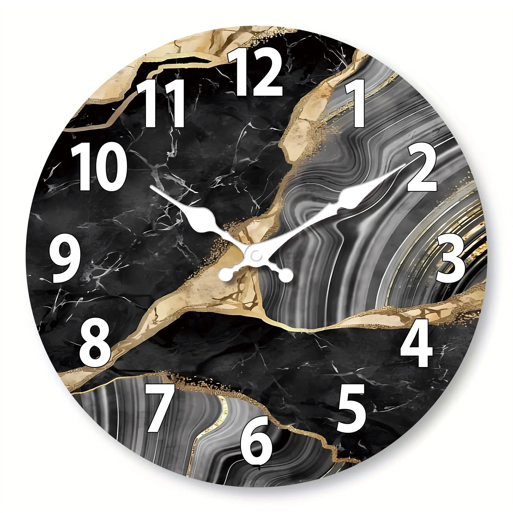 Contemporary Round Wooden Wall Clock with Marble Finish – Silent Mechanism