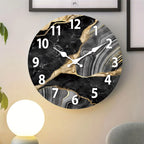 Contemporary Round Wooden Wall Clock with Marble Finish – Silent Mechanism