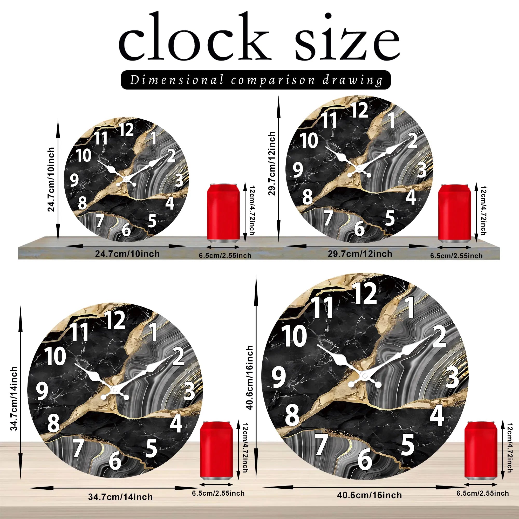 Contemporary Round Wooden Wall Clock with Marble Finish – Silent Mechanism
