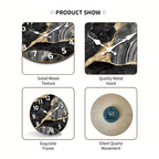 Contemporary Round Wooden Wall Clock with Marble Finish – Silent Mechanism