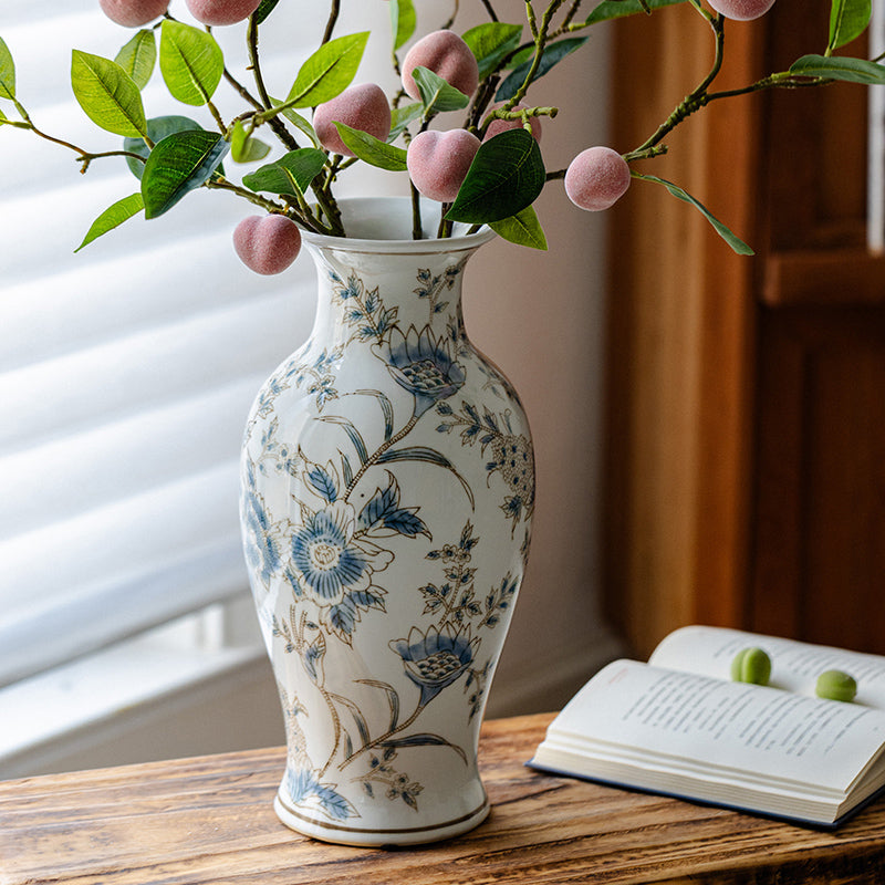 Elegant Porcelain Vase Set in Classic Blue and Gold