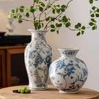 Elegant Porcelain Vase Set in Classic Blue and Gold