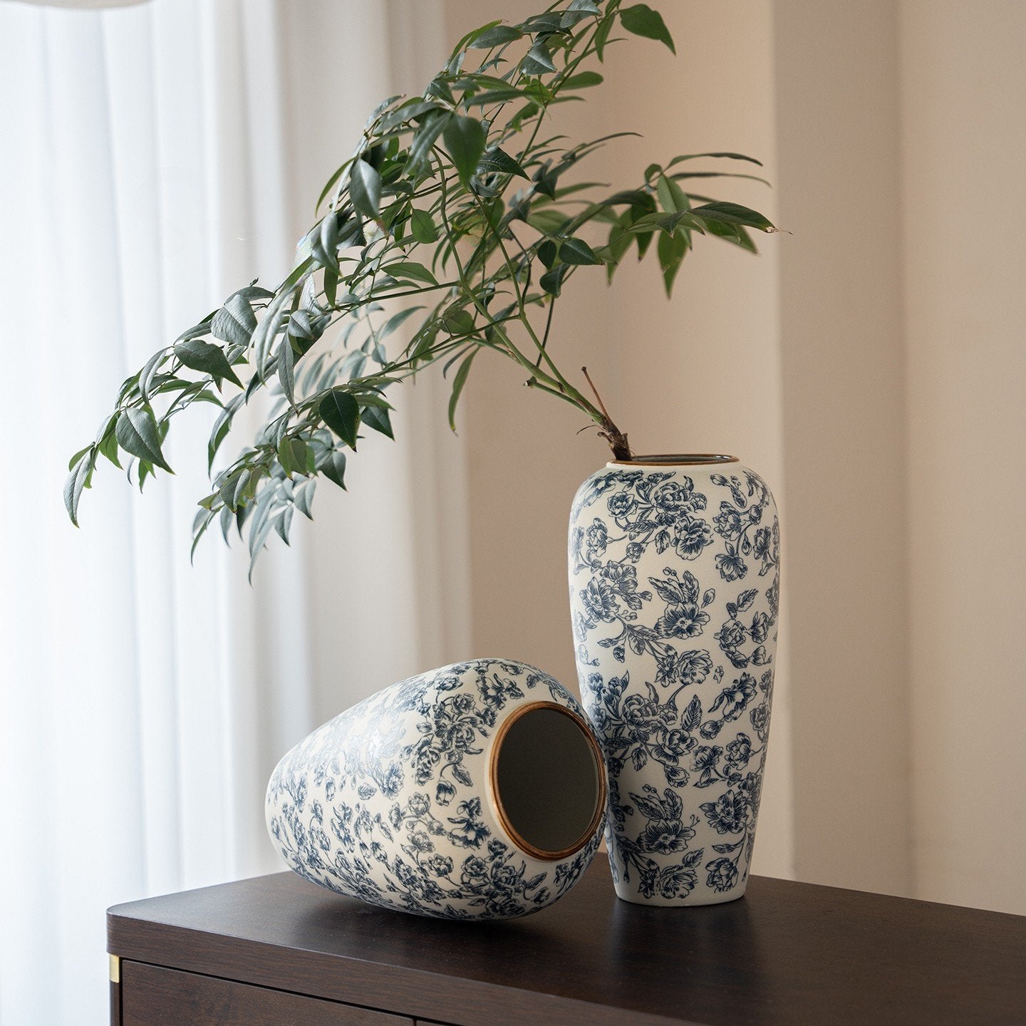 Elegant Porcelain Vase Set in Classic Blue and Gold