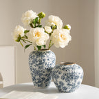 Elegant Porcelain Vase Set in Classic Blue and Gold