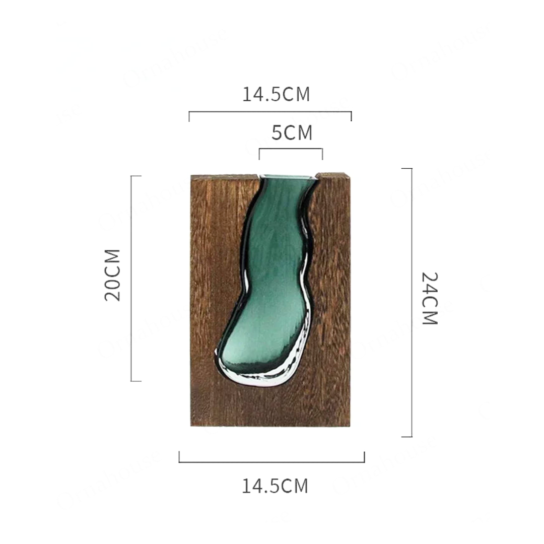 Elegant Wood & Glass Decorative Vase