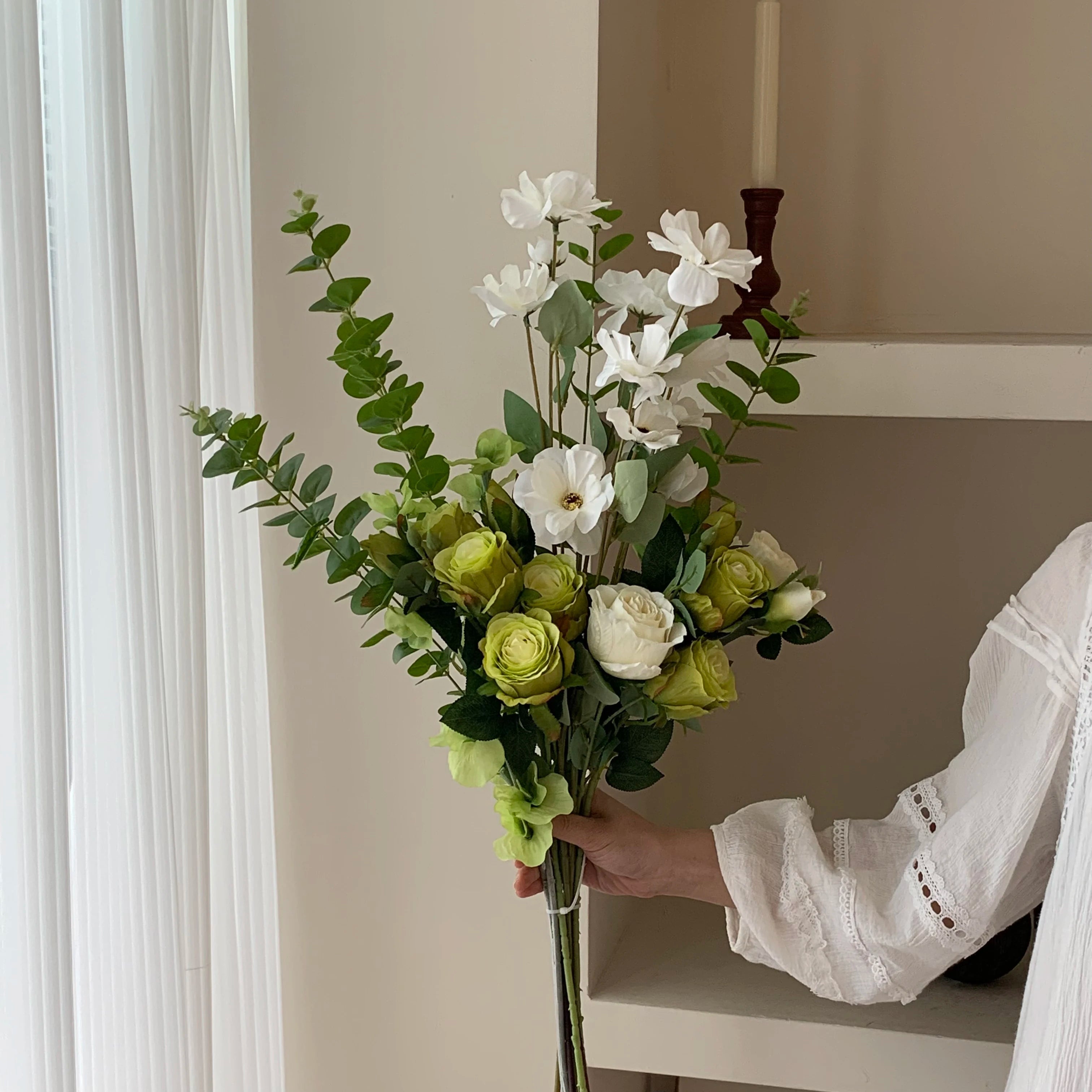 Elegant Green and White Floral Display