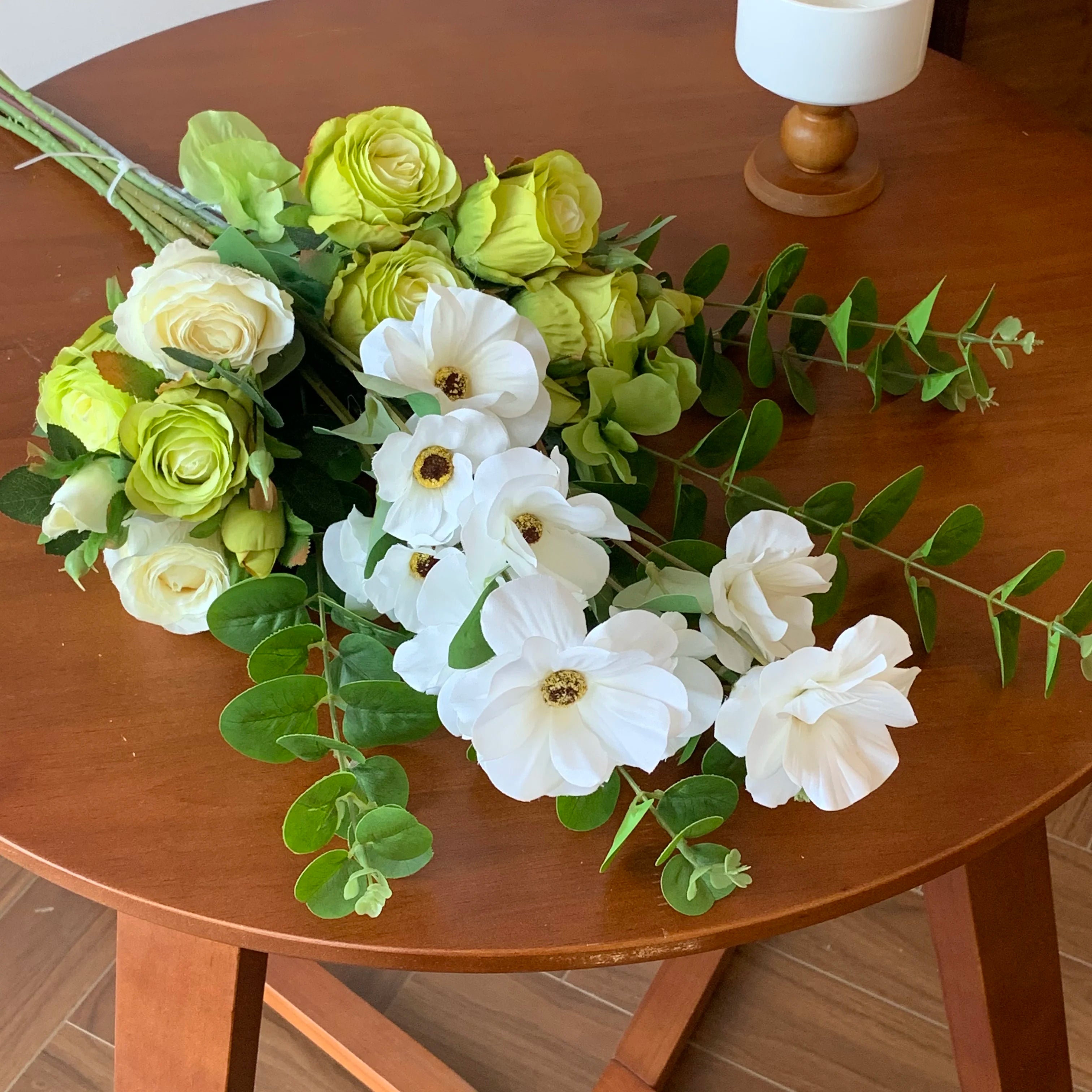 Elegant Green and White Floral Display
