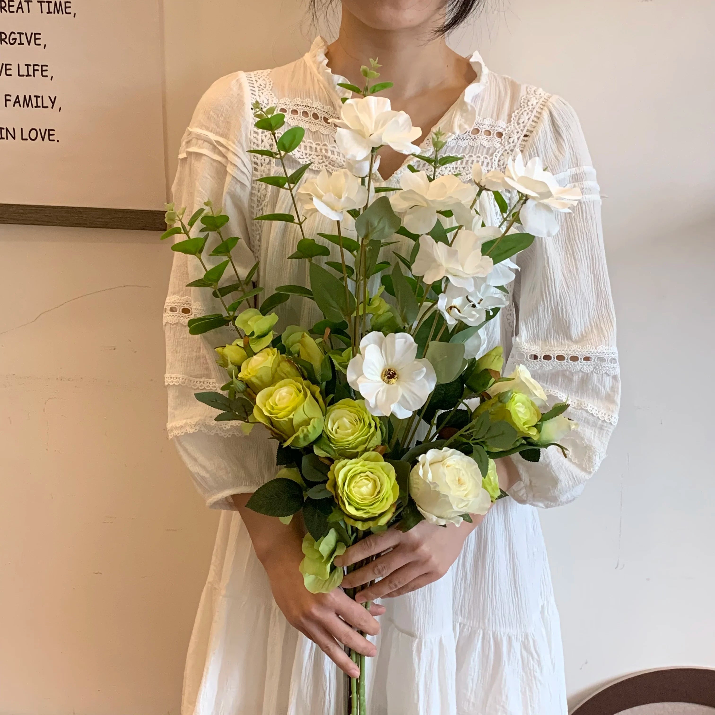 Elegant Green and White Floral Display