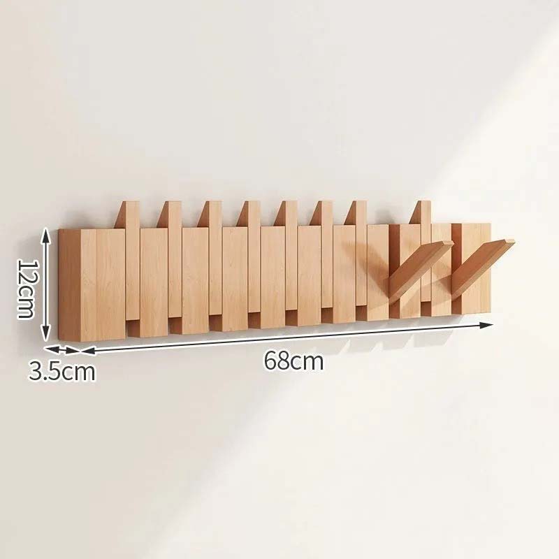 Elegant Wooden Wall Hook Rack with Retractable Hooks