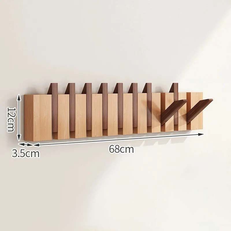 Elegant Wooden Wall Hook Rack with Retractable Hooks