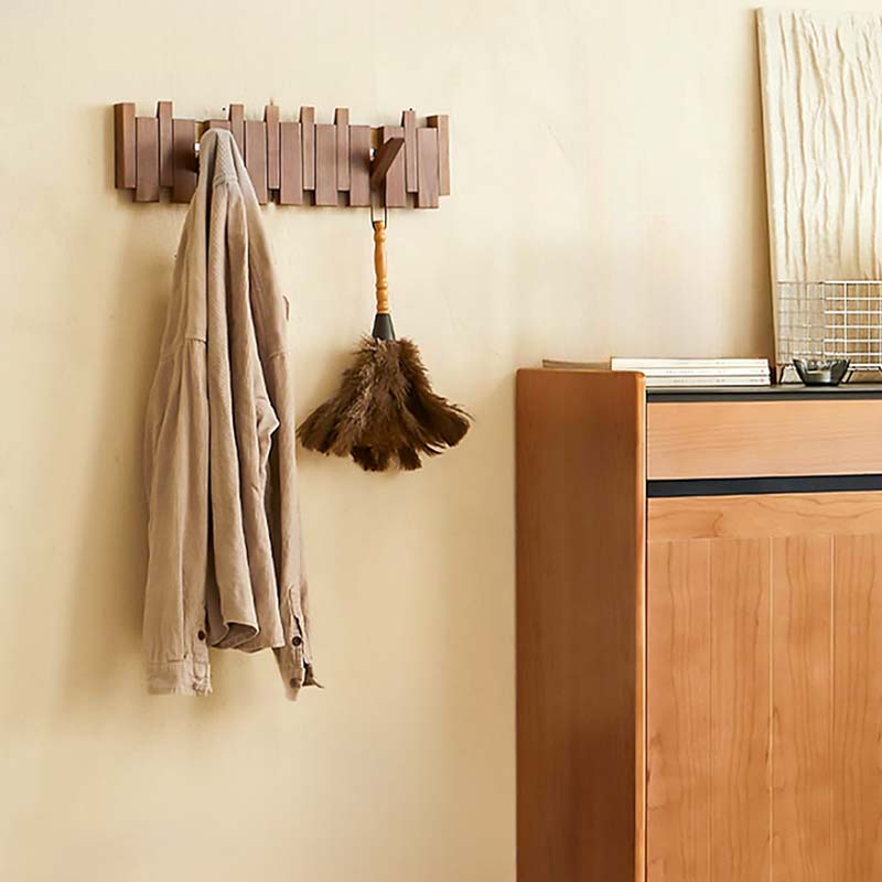Elegant Wooden Wall Hook Rack with Retractable Hooks