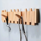 Elegant Wooden Wall Hook Rack with Retractable Hooks