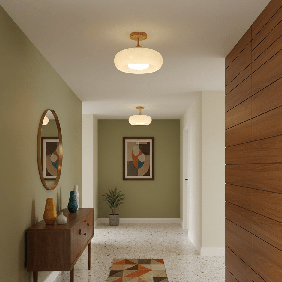 Elegant Natural Wood Semi-Flush Ceiling Light Fixture
