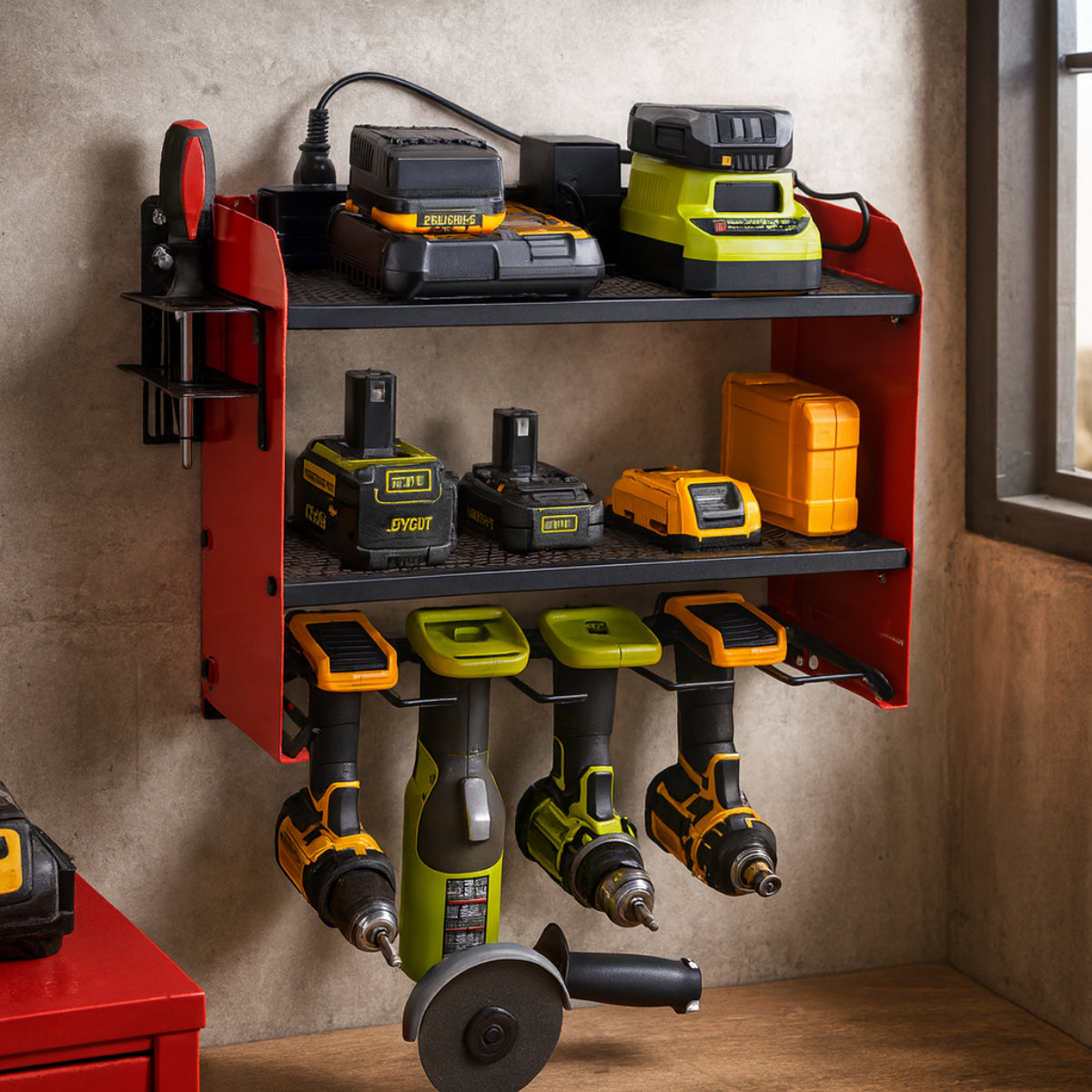 Wall-Mounted Tool Storage Shelf for Garage Organization