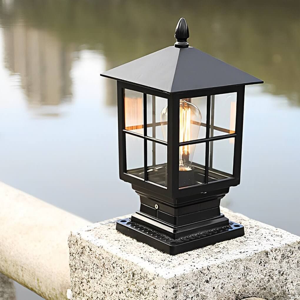 Waterproof Outdoor Pillar Light – Black Stone for Garden and Landscape