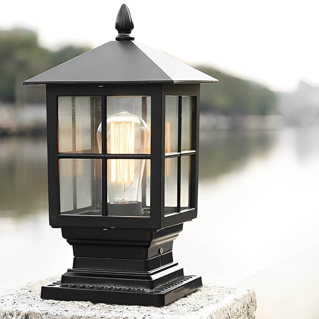 Waterproof Outdoor Pillar Light – Black Stone for Garden and Landscape
