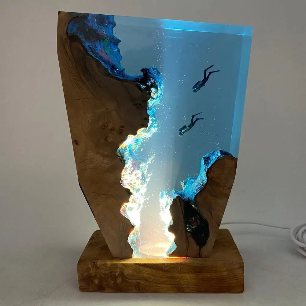 Ocean Essence LED Night Light with Wood & Resin Design