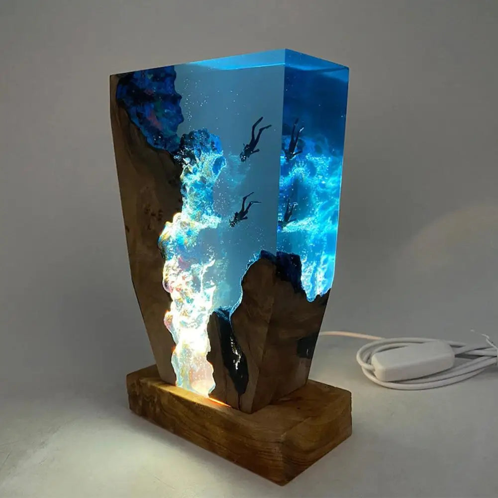 Ocean Essence LED Night Light with Wood & Resin Design
