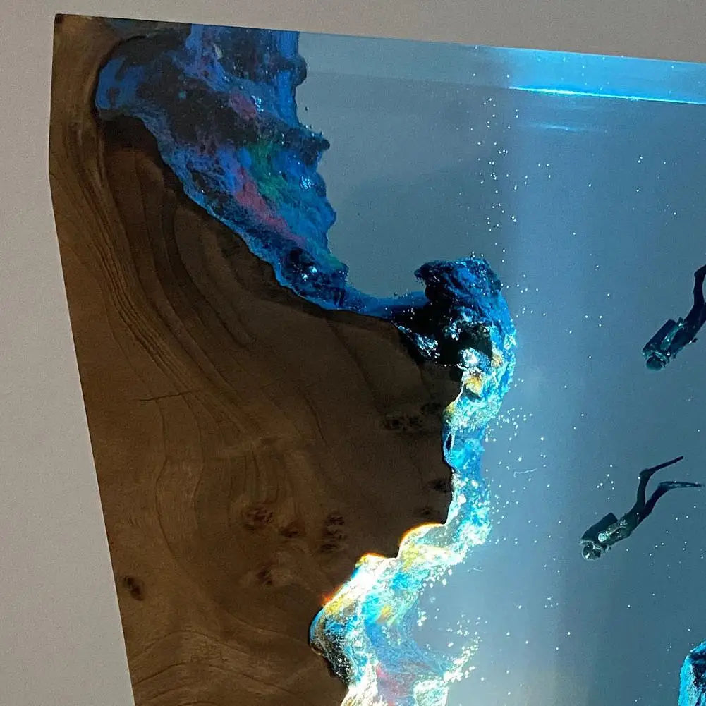 Ocean Essence LED Night Light with Wood & Resin Design