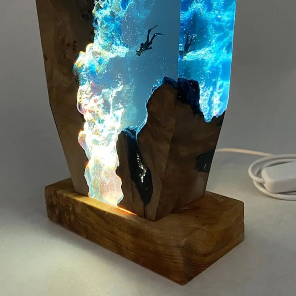 Ocean Essence LED Night Light with Wood & Resin Design