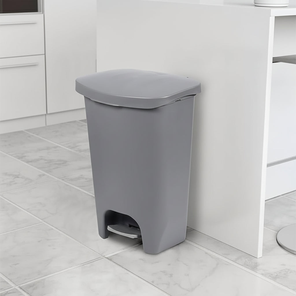 White 13-Gallon Kitchen Trash Bin with Step Pedal and Odor Control