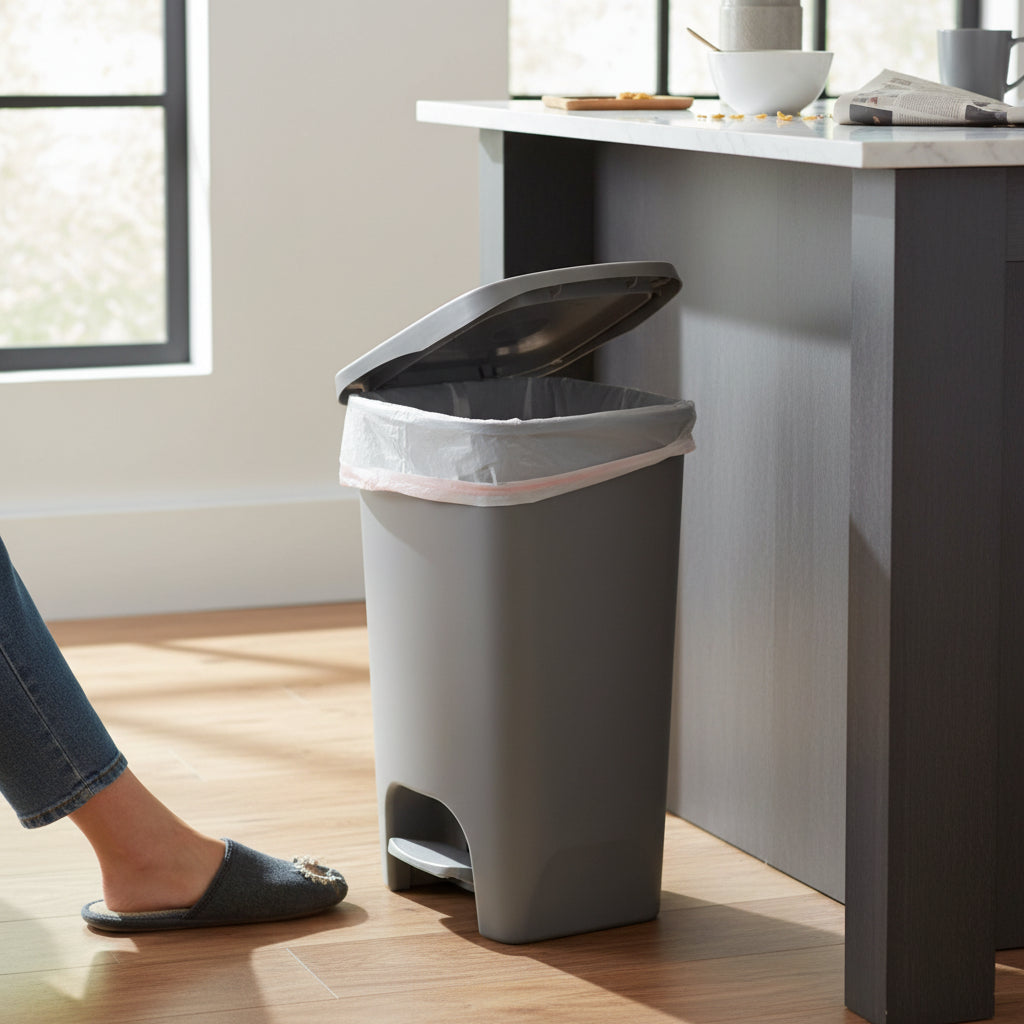 White 13-Gallon Kitchen Trash Bin with Step Pedal and Odor Control